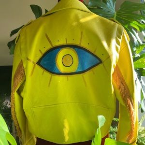 Zara faux leather jacket with a hand painted evil eye